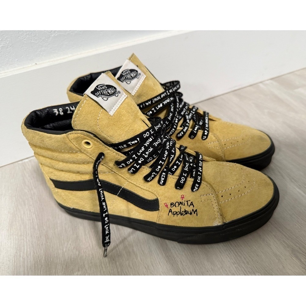 Vans Sk8 Hi Yellow Suede Mens Shoes Custom Artwork Bonita Applebum Size 8